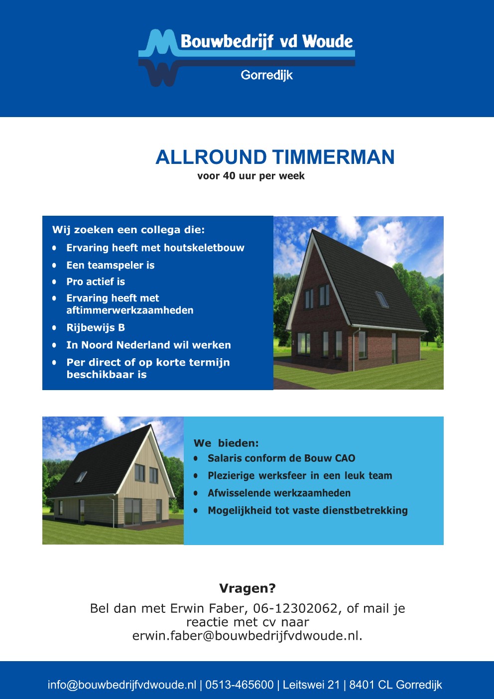 VACATURE: Allround timmerman VACATURE: Allround timmerman
